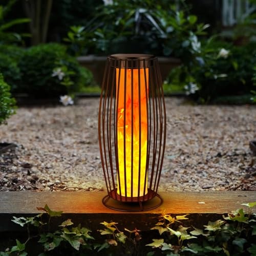 LIANGTUKING Solar Outdoor Floor Lamp, Flickering Flame Solar Outdoor Light,Solar Lanterns Outdoor Waterproof, Auto On/Off Solar Lantern for Porch, Garden, Patio, Lawn, Deck, Decorating