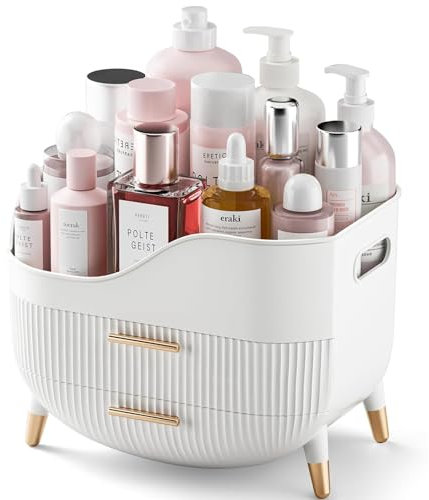 Suyoo Makeup Organiser with Drawers, Large Capacity Skincare Cosmetic Organiser for Vanity,Cosmetic Display Cases Makeup Storage Box for Bedroom, Bathroom, Ideal Gifts for Women(White)