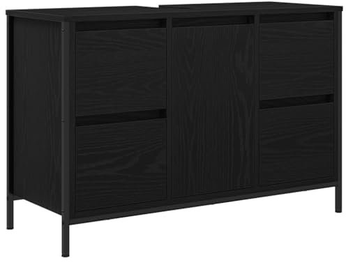 Genérico Wenjingqi 861887 Waschtisch mit Schubladen, Eiche, Schwarz, 90 x 34,5 x 60 cm, Schwarz