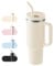 LEIKEEGO Travel Mug Coffee Cup, 1200ml/40oz Tumbler with Straw and Lid, Stainless Steel Double Wall Vacuum Insulated Coffee Cup with Handle-Keeps Cold for 24H-Hot for 12H(Cream Tonal)