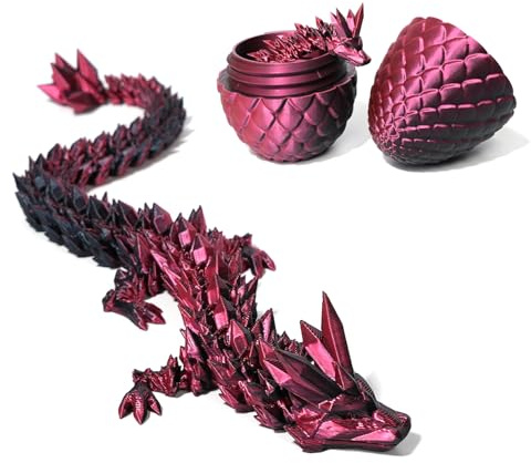 DUOCIYUAN 3D Gedrucktes Drachenei, Drachen Spielzeug Überraschungsdrache Im Ei für Erwachsene Kinder Geschenke Beweglicher Drachen Figuren für Easter Weihnachtstag Schreibtisch Dekoration (Schwarz-R)