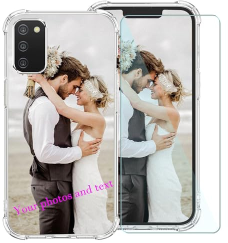 TIANDIMY Personalisierte Handyhülle + Displayschutzfolie für Samsung Galaxy A51 5G,Transparent Silikon Hülle mit Individuelle Text Bildern Case,TPU Stoßfest Cover Personalisiert Schutzhülle -TU