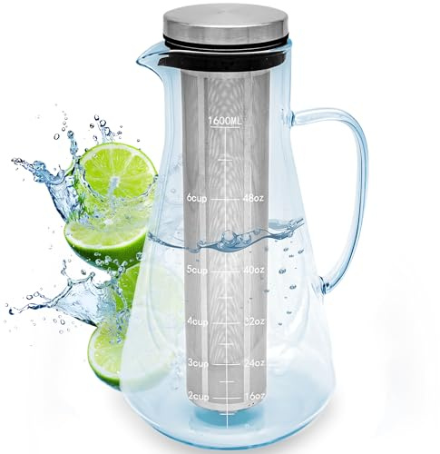ORINKO Carafe Infusion à Froid 1.6L avec Infuseur Inox – Bouteille Thé Glacé en Verre, Cruche avec Filtre Fruits, Eau, Jus, Limonade – Couvercle Hermétique