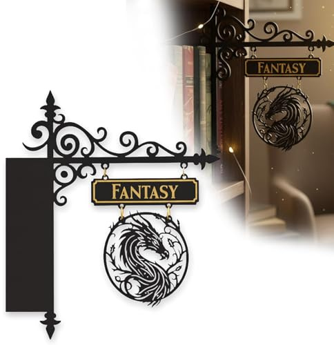 Book Nook Taverne Schilder, Dekoration, Fantasie-Bücherregal-Trennwände mit Drachenschild für Heimbibliothek und Leseecken, Organisation oder gemütliche Tavernen-Dekoration, dekoratives Geschenk für