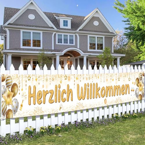 Tasoraor Herzlich Willkommen Banner Deko, Goldene Begrüßungsbanner Girlande | Innen Außen(37×274 cm), Welcome Home Deko für Geburtstag Rückkehr Einzug Jubiläum Schuleinführung Firmenfeier Party