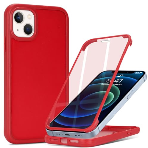 Zouzt Matte for iPhone 13 Mini Case 5.4 Screen Protector, Red | 360 Full Body, Translucent Matte, Military Grade Drop Proof, Rugged Shockproof Protective, Anti-Fingerprint Phone Case