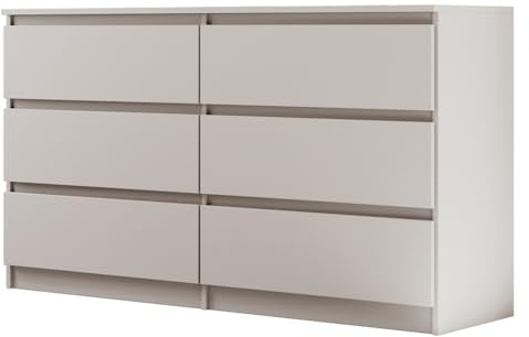 BEAUTY SOFA Lemon Kommode mit 6 Schubladen, 140 x 78 x 39 cm, Kaschmir | Moderner Schubladenschrank mit leichtgängigen Kugelführungen – ideal als Wäschekommode, Sideboard oder Stauraummöbel
