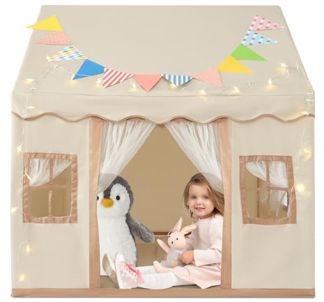 Kinderzelt für Drinnen mit Matte und Lichtern, Spielhaus Indoor für Kinder | Märchenhaftes Schloss | Prinzessin Zelt | Kinderzimmer Deko & Lesezelt | Mädchen und Jungen