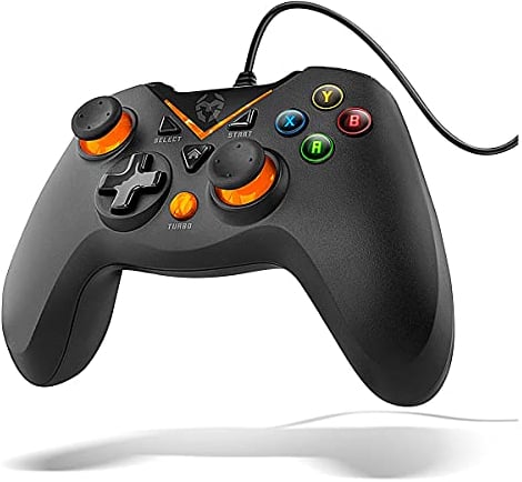 KROM KEY - Gamepad con cable, X-input y Direct - input, joystick y gatillos analógicos, función turbo, compatible con PC, PS3 y Android, color negro