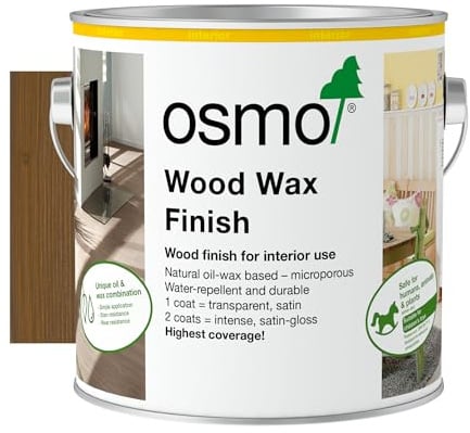 Osmo Wood Wax Finish 3168, Oak Antique Satin Finish, 2.5L - Durable Furniture Wax for Wooden Furniture, Water-Resistant Floor Wax, Wood Treatments - Ideal for Oak, Pine & More
