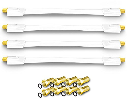 ARLI 4x Fensterdurchführung Ultra Slim weiß – Flachkabel + 8x F-Stecker mit Dichtring vergoldet TV SAT DVB-S2 DVB-T2 für Fenster Türen Wohnwagen Camping