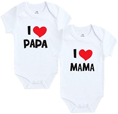VanessasShop 1er oder 2er Pack Baby Body I Mama & I Papa/Weiß/Rosa/Blau Größe 0-9 Monate (0-3 Monate, 2er Pack (Mama+Papa) Weiß)