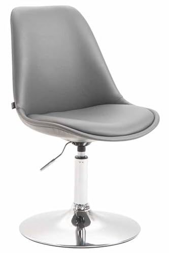 CLP Esszimmerstuhl Maverick Kunstleder I höhenverstellbarer Lehnstuhl I Drehstuhl mit Trompetenfuß I Sitzhöhe von ca. 43-48 cm, Farbe:grau, Gestell Farbe:Chrom