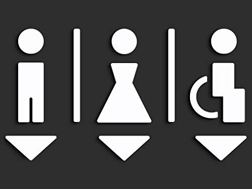 Signs - Set Targa Bagno a Rilievo (15 cm) Nero - Set Adesivo Toilette Serie Poligonal SA113 - Adesivi WC frecce Disabili Restroom (3 Figure a scelta, Bianco)