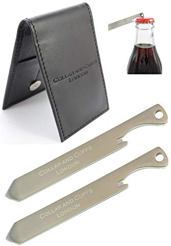 COLLAR AND CUFFS LONDON Kragenstäbchen Herren - FLASCHENÖFFNER UND SCHRAUBENDREHER - Kragenstäbchen Metall - 2.5 - Super Stark Titan - Hochwertig - Silber Farbe - Mit Etui - 1 Paar