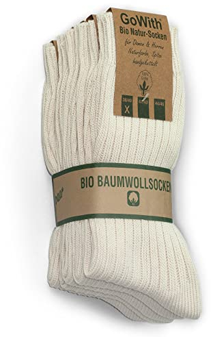 GoWith Natural Pure Cotton Socks 5 pairs pack for men and women, soft top seamless toe hypoallergenic, undyed and prewashed, organic Thick Comfort Cuff (UK, Alpha, M, Regular, Regular, Natural)