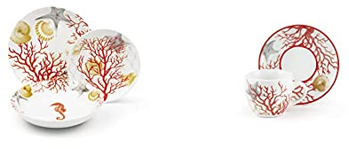 Excelsa Coral Servizio Piatti 18 Pezzi, Porcellana, Rosso & Coral Set 6 Tazzine da caffè con Piattino, Porcellana, Multicolore