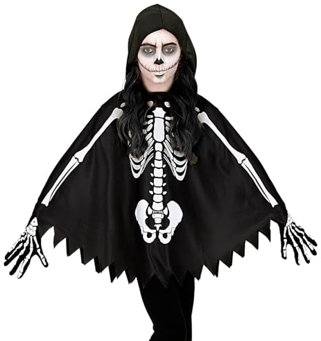 W WIDMANN MILANO Party Fashion - Poncho für Kinder, Skelett, Knochen, Kostüm, Karneval, Halloween