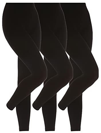 HEAT HOLDERS - 3 Pair Multipack Thermal Fleece Lined Leggings for Winter | Womens Thick Opaque Outdoor Footless Leggings (S, Black)