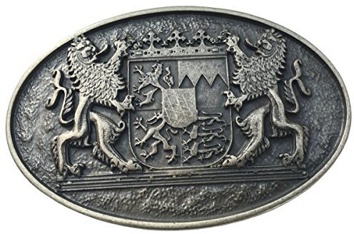 BELTINGER Gürtelschnalle Doppellöwe mit Wappen 4,0 cm | Buckle Wechselschließe Gürtelschließe 40mm Massiv | Altsilber
