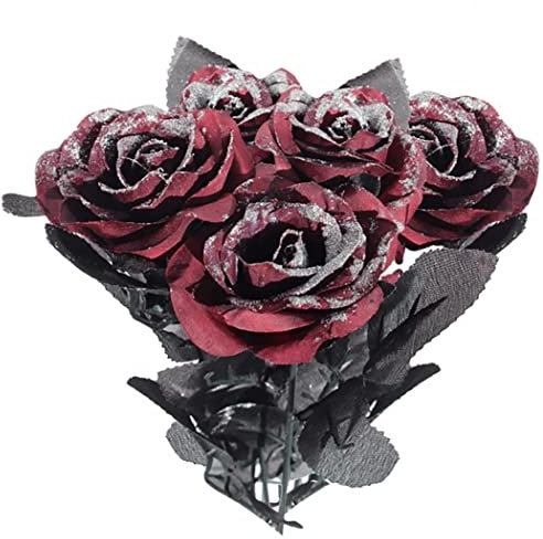 Luxylei Bouquet de Roses d'halloween 5 pièces Bouquet de Fleurs Noires artificielles Gothique Fausses Fleurs de Rose pour Les Arrangements de fête décor de centres de Table