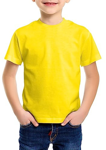 Love My Fashions® Kids Value Weight Crew Neck Plain T-Shirt Short Sleeve Casual Tees for Boys Cotton Tops for Children Yellow