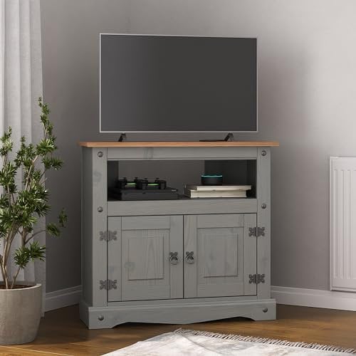 Corona Grey Corner TV Stand Cabinet Mexican Solid Pine