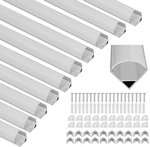 Jopassy 40 x 1m LED Aluminium Profil, LED Leisten in Aluprofil V-Form für LED Stripes (1-11mm) mit Abdeckung, inkl. Endkappen und Montageclips LED Schienensystem für LED Strip
