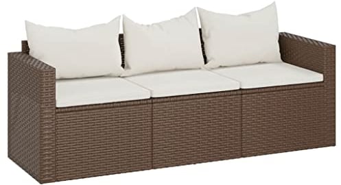 vidaXL Gartensofa 3 Sitzer, Sofa mit 3 Sitzkissen 3 Rückenkissen, Couch für den Außenbereich, Relaxsofa Dreisitzer, Braun Poly Rattan