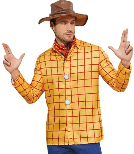 AYYOHON Chemise Woody Cowgirl Jessie Costume pour homme à carreaux boutonné à manches longues Haut décontracté L