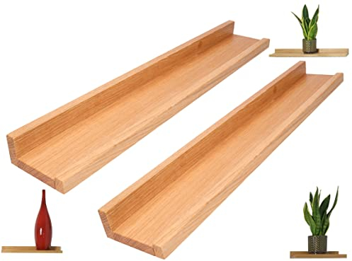 ToolSpace | 2er Eichenholzregal | 10x60cm | Wandregal | Schweberegale | Hängeregale Eiche Regal Massiv Echtholz | Rustikal | Geschützt mit Ölwachs | Schlafzimmer, Küche, Büro, Badezimmer, Wohnzimmer