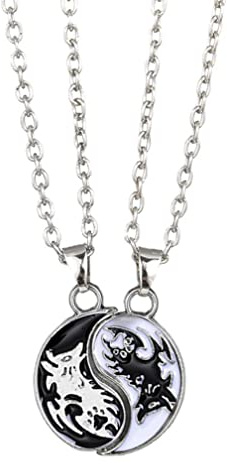 Guoguonb Paar Halskette Taichi BFF Kette Freundschaftsketten Ying Yang Anhänger Kette Drachen Schnitzen Schmuck Ketten für Beste Freunde Couple und Liebhaber Geschenke