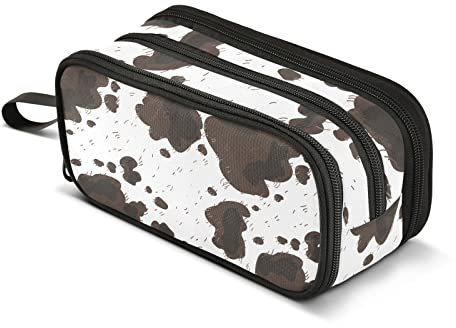 ZAZYXTJ Federmäppchen mit Kuh-Motiv, großes Fassungsvermögen, 3 Fächer, Stifteetui, Aufbewahrungsbeutel, Make-up-Tasche aus Segeltuch für Schule, Büro, Teenager, Mädchen, Jungen, Männer, Frauen