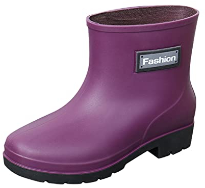 Stivaletti corti da donna, in gomma, con tacco a blocco, impermeabili, da donna, di media lunghezza, con stivali di gomma, in plastica, calore leggero, da donna, viola., 40 EU