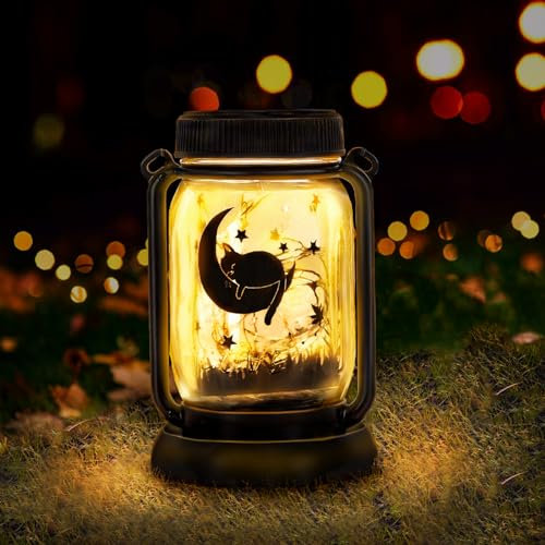 JIAUFU Gartenlampe Solar Dekor, (Suspension Platzierung Erdung 3in1), Solar Outdoor Garten/Zaun/Pfad/Dekor Lichter, Geschenke für Katzenliebhaber, Katzen-Gedenkgeschenke bei Verlust einer Katze 
