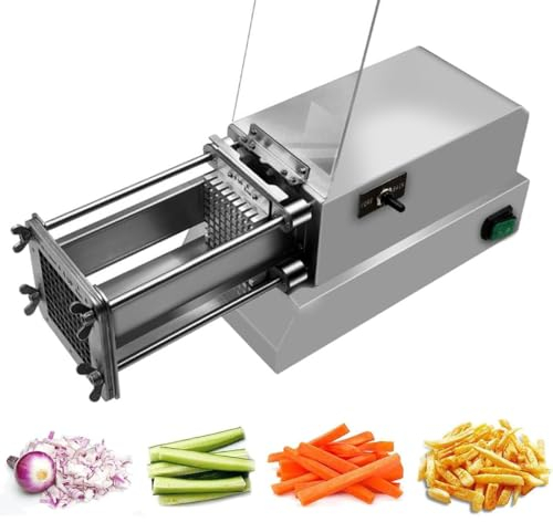 French Fry Potato Cutter Machine,Electric Cutting Slicer Chipper,Automatic Potato Cutter,Commercial Automatic Industrial Kitchen Restaurant Use,Potato Chopper 3 Sizes Blades,Silver-12mm