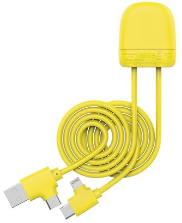 Xoopar Ice-C Multi-Connector USB-C USB Lightning Charging Cable 1 m with Data Transfer for Universal Smartphone iPhone, Samsung, Huawei, Wiko, Xiaomi – Lemon Yellow