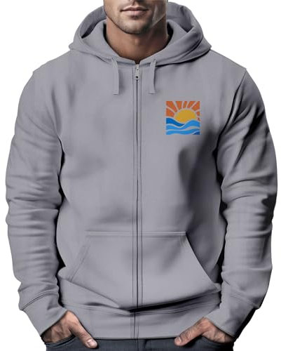 Neverless® Sweatjacke Herren Zip Hoodie Pullover Kapuze Logo Print Sommer Sonne Welle Strand Meer Fashion Streetstyle Convoy Grey M