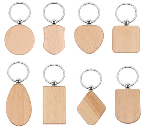 BZKSER Porte-Clés en Bois - 8 pcs Vierge Porte Clés Bois Brut,décoration,Personnalisé Naturel Étiquettes en Bois Porte-Clés avec Anneau pour Clés Femmes Hommes Bricolage DIY Bricolage Cadeau