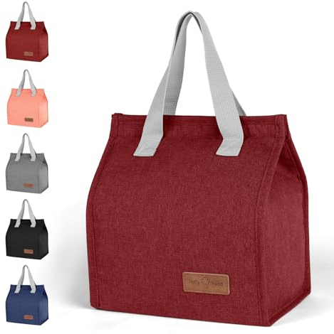 Vicloon Lunch Bag,Klein Lunchtasche, Faltbare Isoliertasche, Thermotasche mit Folienfutter, Mittagessen Tasche für Unterwegs,Arbeit,Schule,Ausflug Lebensmitteltransport-WeinRot