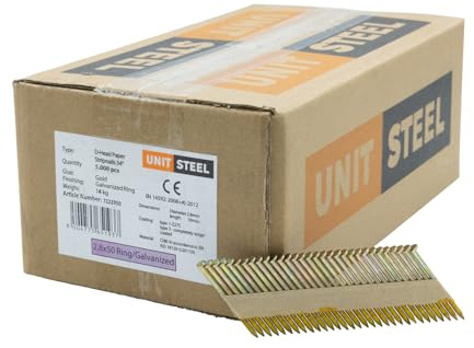 UnitSteel 34° Clous en bande papier Tête en D - 2,8X50mm, 5.000 piéces