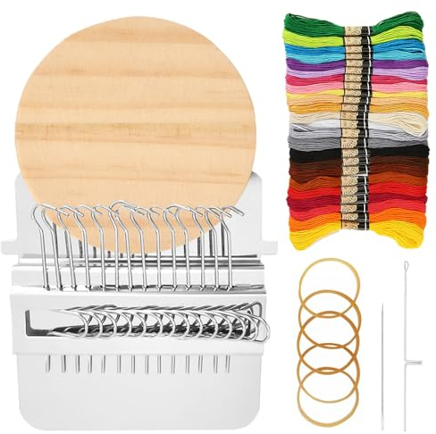 SIYINGSAERY kleines webwerkzeug Stopfwerkzeug webstuhl klein speedweve darning loom mit Runde Holzplatte mini webstuhl zum stopfen webwerkzeug für schal weaving tool für Ausbessern Nähen