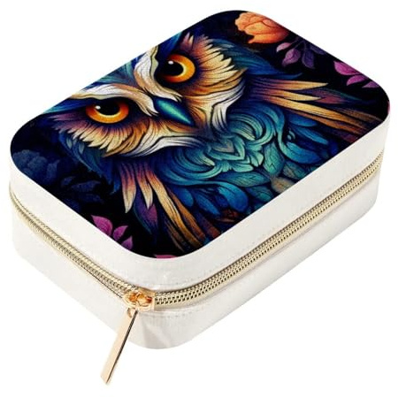 Stilvolle und geräumige Schmuckschatulle mit Eulen-Motiv für Damen und Mädchen, Reise-Aufbewahrungsbox für Ringe, Ohrringe, Halsketten, Armbänder, Armreifen