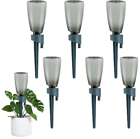 6 piezas Sistema de riego por goteo, dispositivos de riego de plantas azules plantador de plantas con botellas de 500 ml kits de riego de goteo automático con válvula de control de liberación lenta