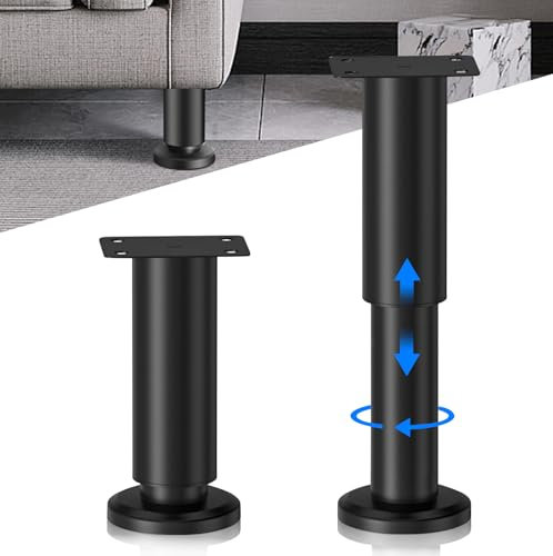 TOATELU Lot de 2 pieds de meubles réglables en hauteur : pied de support réglable en hauteur en acier laminé à froid, pied de lit réglable pour meubles, canapé, lit, table de chevet, armoire, armoire