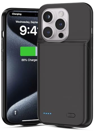 Wavypo 6800mAh Charger Case for iPhone 15 Pro Max, Portable Rechargeable Battery Pack, Slim Protective Extended Charger Compatible with iPhone 15 Pro Max (6.7 inch) - Black