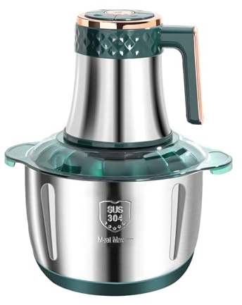 Hachoir électrique, mixeur hachoir 5L, 500 W, 5 lames, Fonctions 3-en-1, Emince, Hache, Mixe, Système de pression simple, Idéal pour Hacher electrique (Vert foncé)