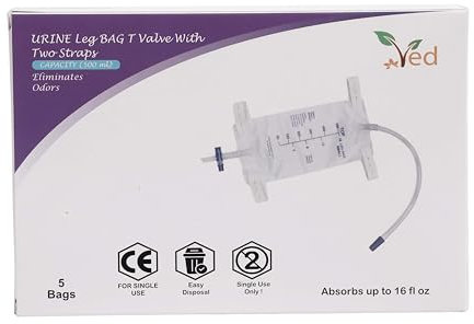 Ved Urin-PVC-Beinbeutel, T-Ventil mit zwei Riemen und natürlichem Beindesign, 500 ml (5er-Pack).