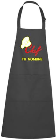 SANGOIMPRESS Delantal Chef Cocinero Personalizado Bordado Con Tu Nombre. Hombre Mujer Niño Niña. Diseño a Elegir. Regalo original. Bordado Único. (Delantal)
