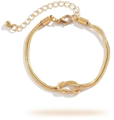 Yeomju Gold Armbänder für Damen, 14 K Gold Plattiert Liebe Knoten Armband Gold Schlangenkette Armband Unendliche Liebe Armband Einstellbares Gold Schmuck Wasserdichtes